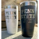 20 oz insulate cups in white and navy with engraved Penn State Jax logo