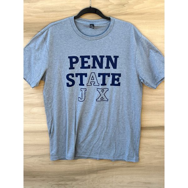 grey short sleeve tshirt with navy penn state jax logo